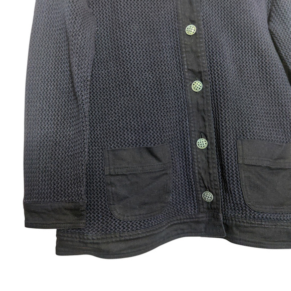 D Damask Women's Medium Cotton Woven Basket Knit Navy Blue Cardigan Sweater - Picture 4 of 9